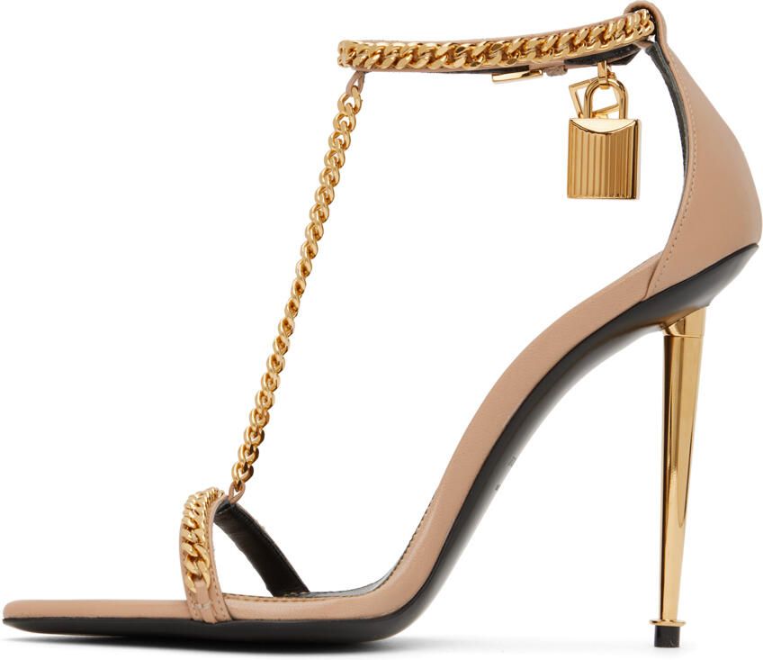 TOM FORD Tan Padlock Pointy Naked Heeled Sandals - Picture 3