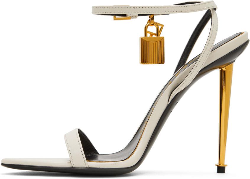 TOM FORD White Padlock Pointed Naked Heeled Sandals - Picture 7