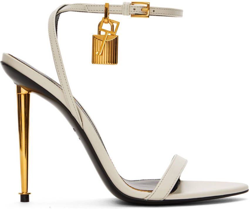 TOM FORD White Padlock Pointed Naked Heeled Sandals - Picture 10