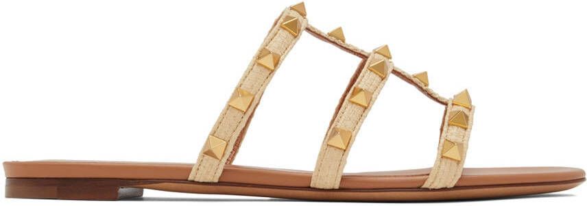 Valentino Garavani Beige Rockstud Flat Sandals