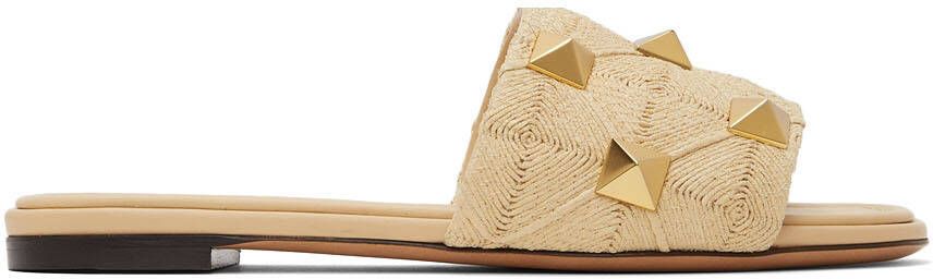 Valentino Garavani Beige Woven Roman Stud Slides