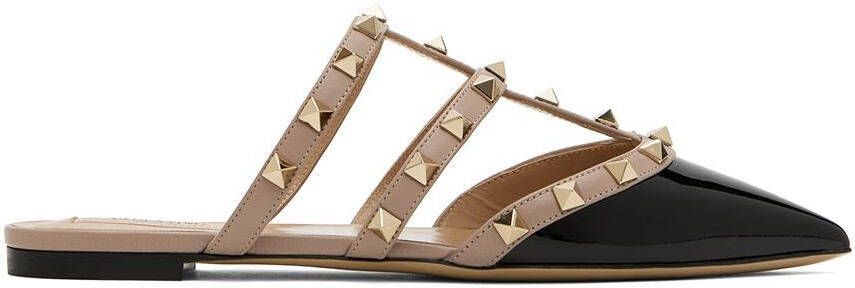 Valentino Garavani Black & Taupe Rockstud Mules