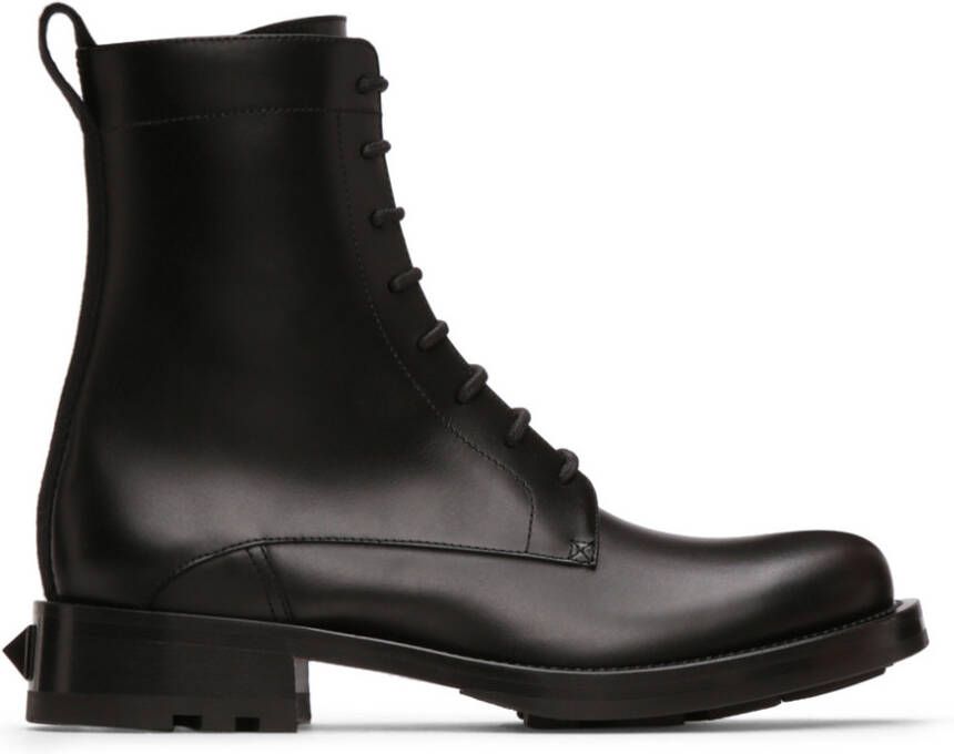 Valentino Garavani Black Calfskin Combat Boots - Picture 5
