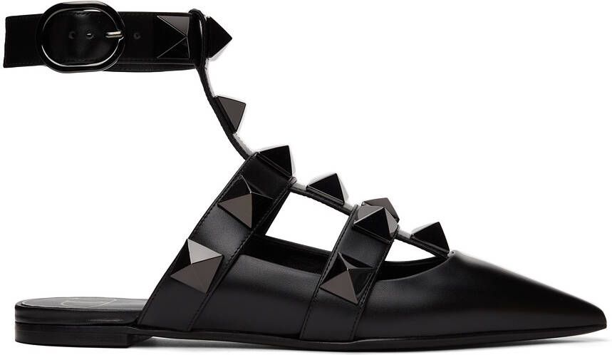 Valentino Garavani Black Monotone Roman Stud Slippers - Picture 5