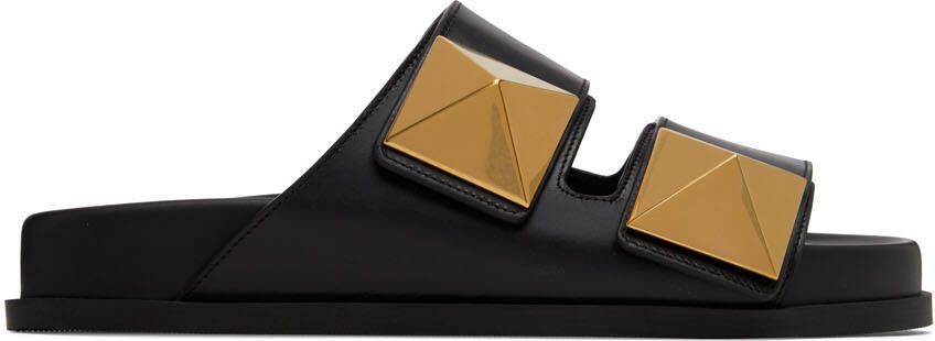 Valentino Garavani Black One Stud Flat Sandals - Picture 5