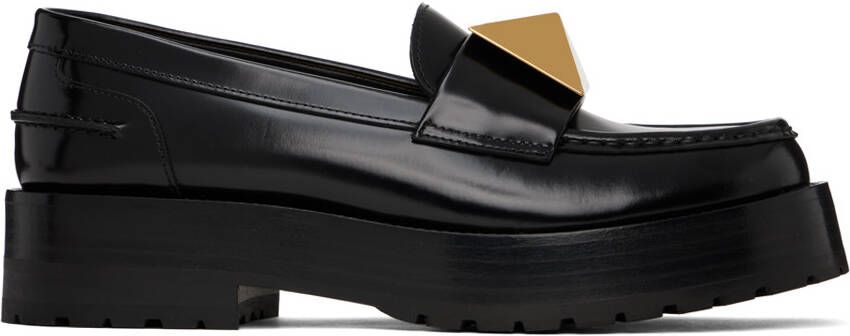 Valentino Garavani Black One Stud Loafers - Picture 5