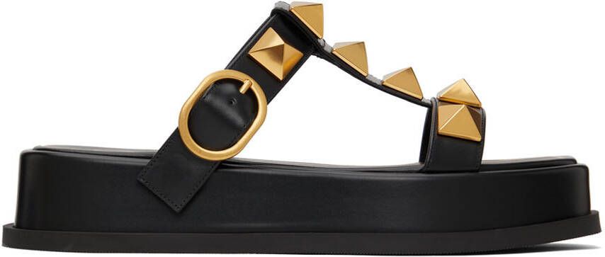 Valentino Garavani Black Platform Roman Stud Slide Sandals