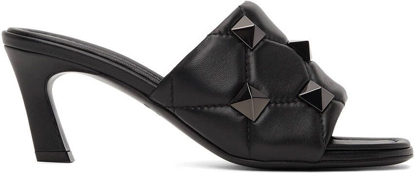 Valentino Garavani Black Quilted Roman Stud Heeled Sandals - Picture 5