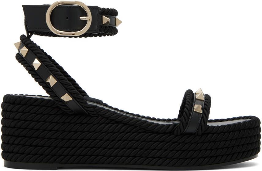 Valentino Garavani Black Rockstud 45 Heeled Sandals - Picture 5