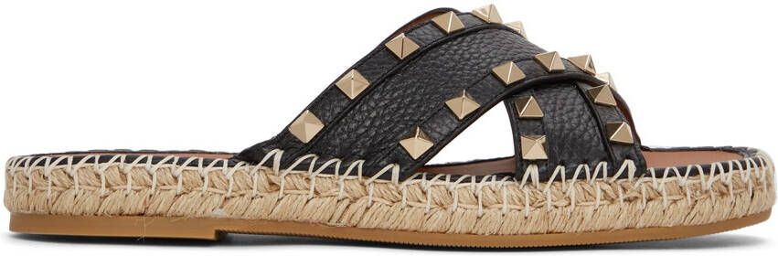Valentino Garavani Black Rockstud Espadrille Slide Sandals - Picture 5