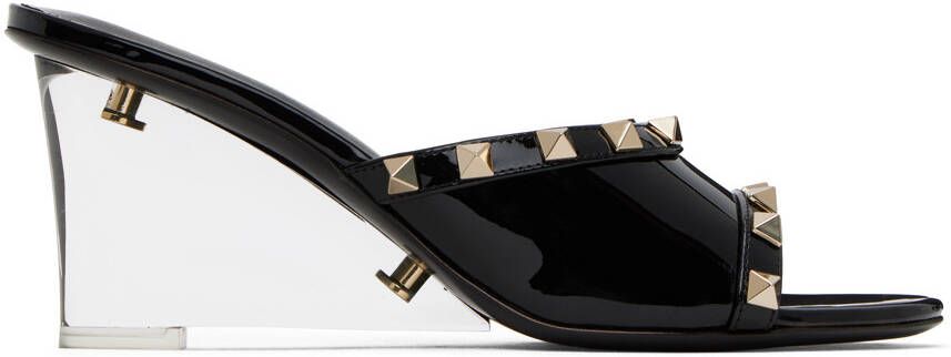 Valentino Garavani Black Rockstud Skin Heeled Sandals - Picture 5