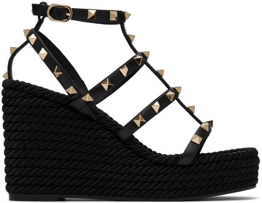 Valentino Garavani Black Rockstud Wedge Sandals
