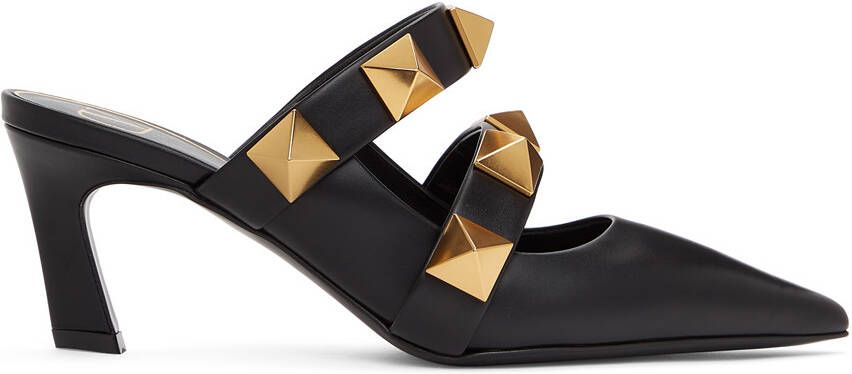 Valentino Garavani Black Roman Rockstud Strap Heels - Picture 5