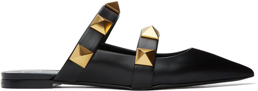 Valentino Garavani Black Roman Rockstud Strap Mules - Picture 5