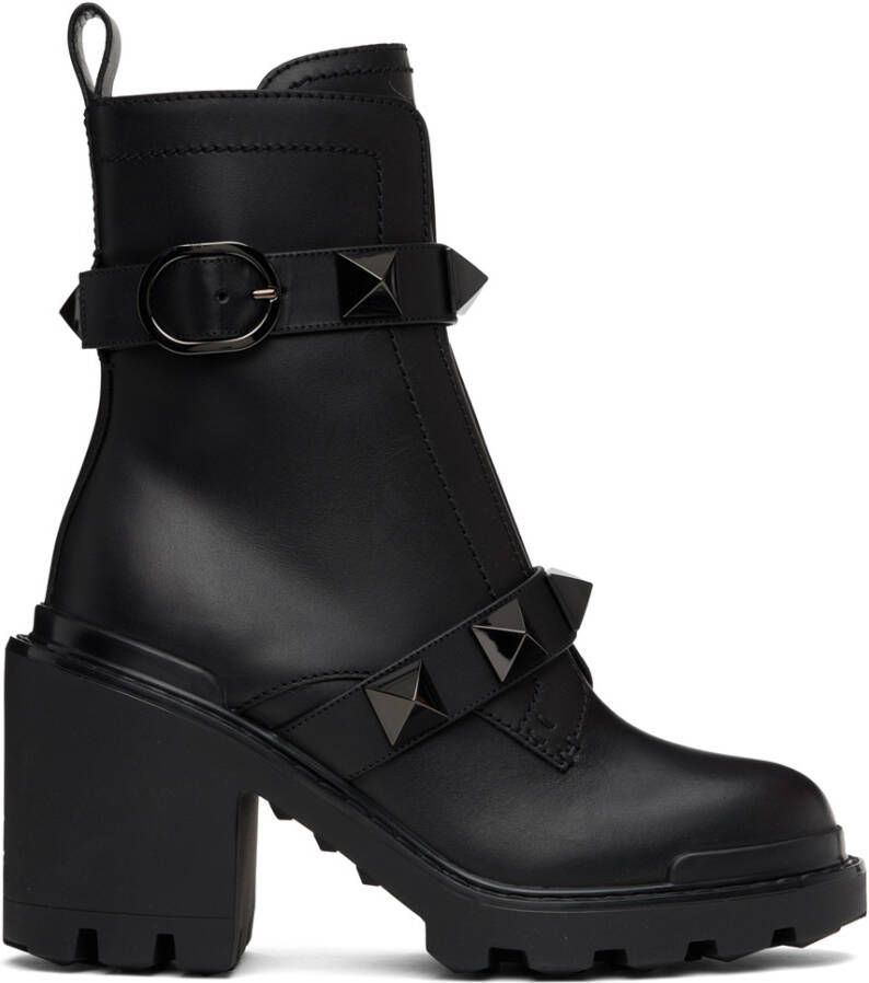 Valentino Garavani Black Roman Stud Ankle Boots - Picture 2