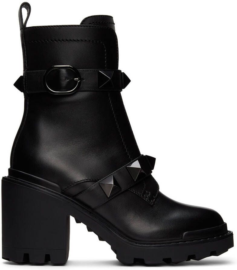 Valentino Garavani Black Roman Stud Ankle Boots - Picture 5