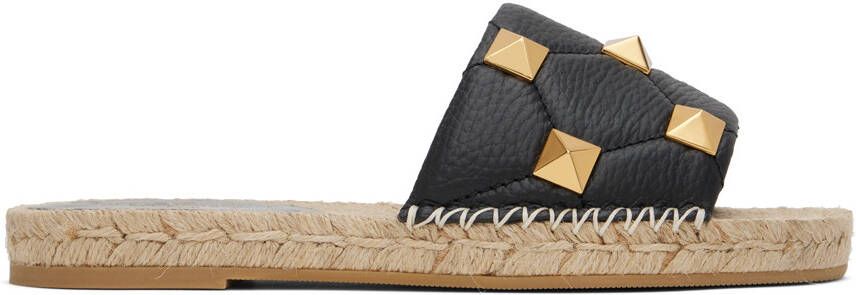 Valentino Garavani Black Roman Stud Flat Sandals - Picture 5