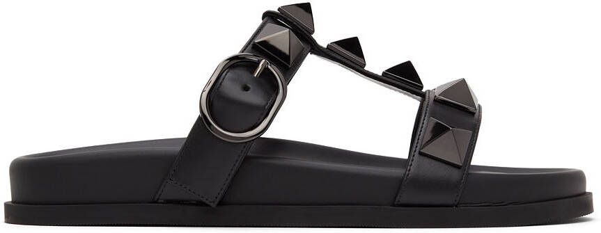 Valentino Garavani Black Roman Stud Flat Slide Sandals - Picture 5
