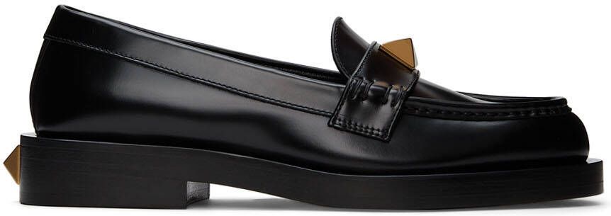 Valentino Garavani Black Roman Stud Loafers - Picture 4