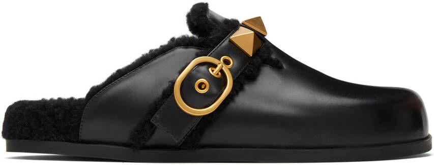 Valentino Garavani Black Roman Stud Sabot Slippers - Picture 5