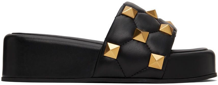 Valentino Garavani Black Roman Stud Slide Sandals