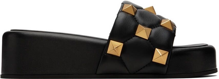Valentino Garavani Black Roman Stud Slides