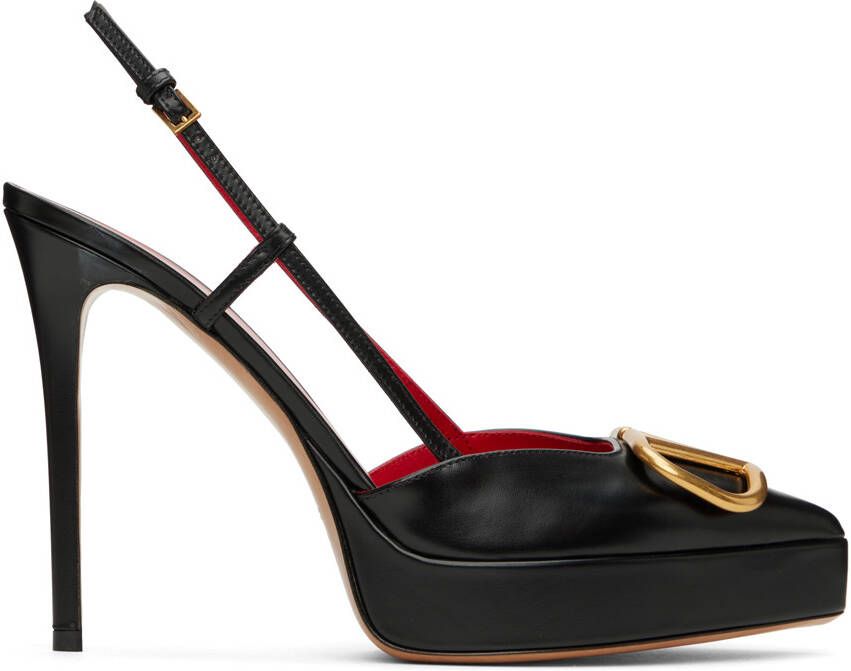 Valentino Garavani Black VLogo Slingback Platform Heels - Picture 4