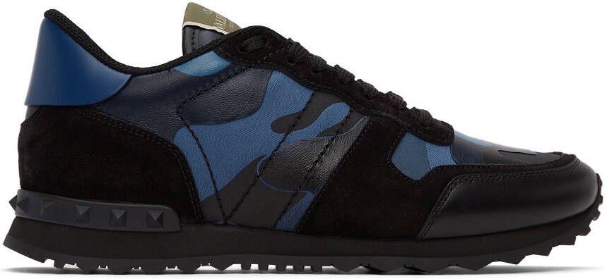 Valentino Garavani Blue & Black Camo Rockrunner Sneakers - Picture 3