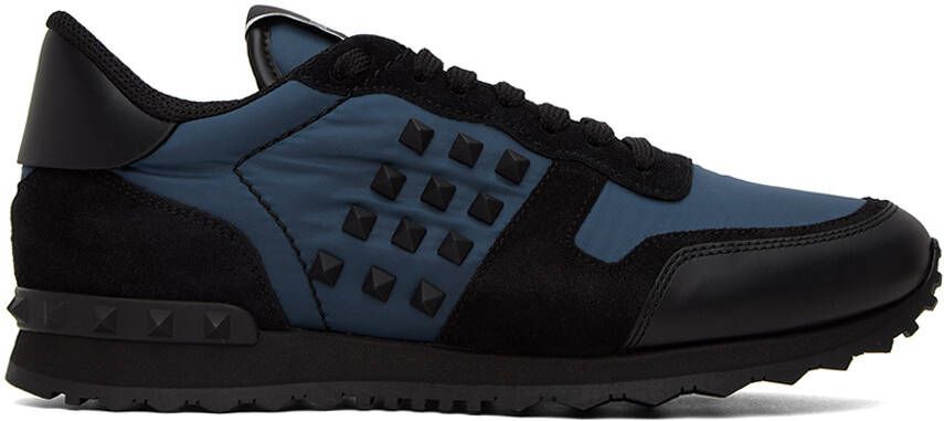 Valentino Garavani Blue & Black Rockstud Sneakers - Picture 5