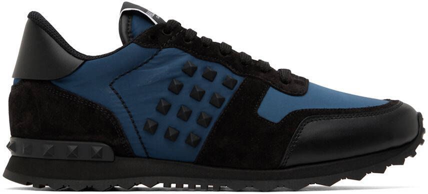 Valentino Garavani Blue & Black Rockstud Sneakers - Picture 5