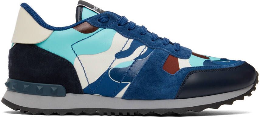Valentino Garavani Blue Camouflage Rockrunner Sneakers - Picture 5