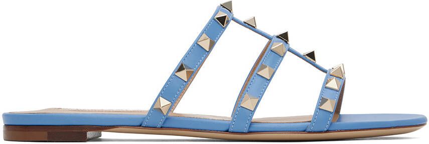 Valentino Garavani Blue Rockstud Flat Sandals - Picture 5