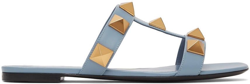 Valentino Garavani Blue Roman Stud Flat Slide Sandals - Picture 5