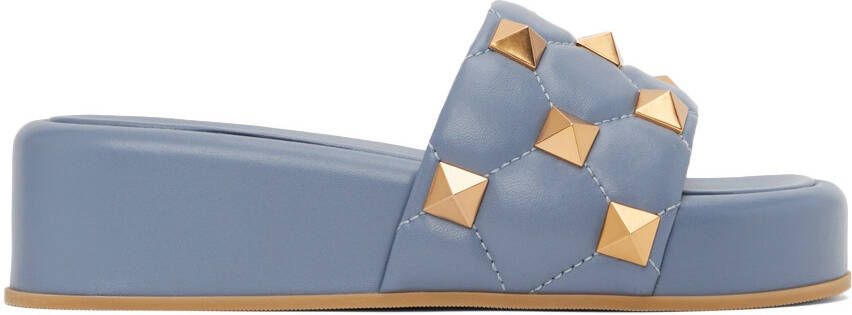 Valentino Garavani Blue Roman Stud Platform Slides