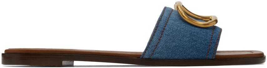 Valentino Garavani Blue VLogo Slide Sandals