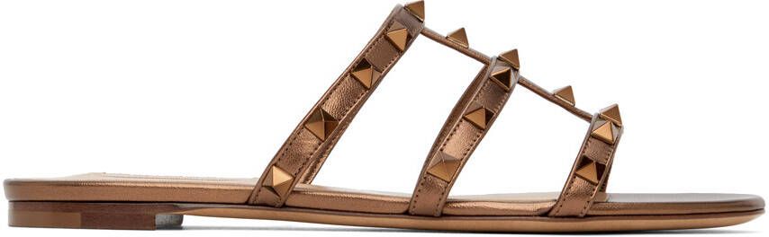 Valentino Garavani Bronze Rockstud Flat Slide Sandals