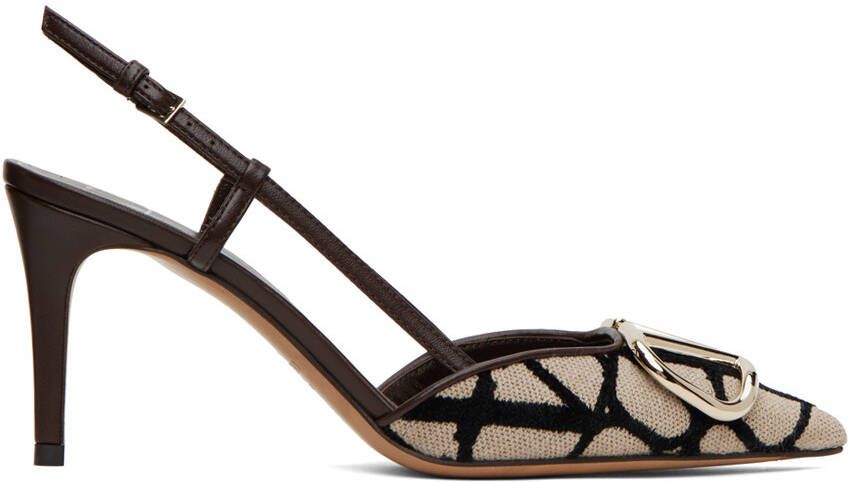 Valentino Garavani Brown & Beige VLogo Heels - Picture 5