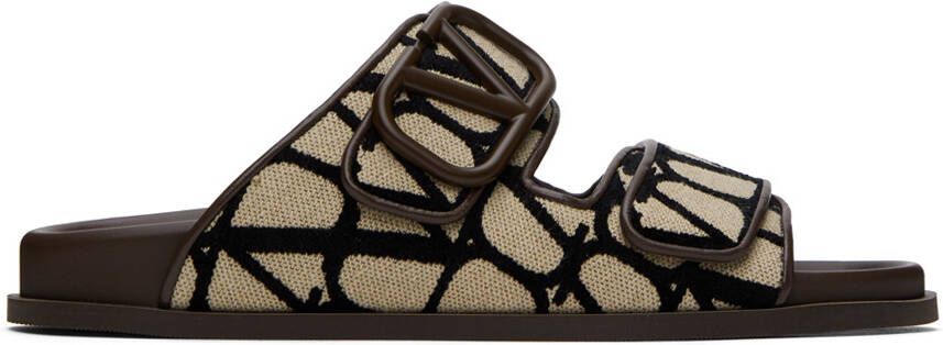Valentino Garavani Brown & Beige VLogo Iconographe Sandals - Picture 4