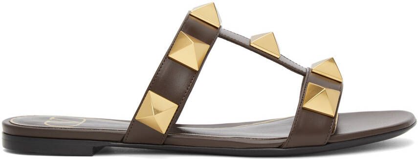 Valentino Garavani Brown Leather Roman Stud Sandals - Picture 5
