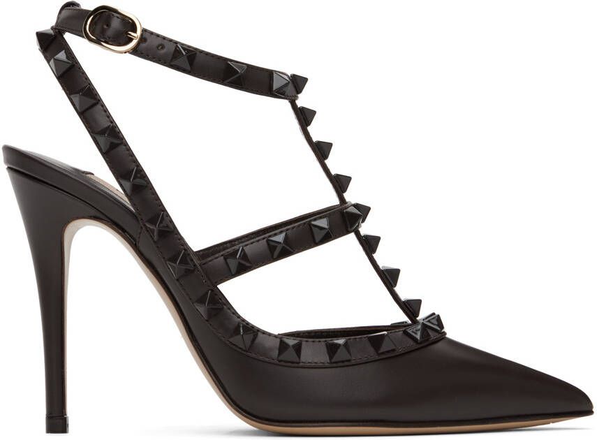 Valentino Garavani Brown Rockstud Ankle Strap Heels - Picture 5