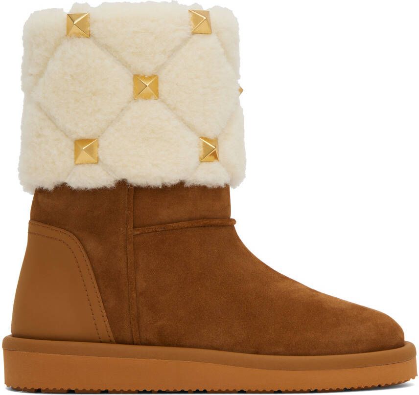 Valentino Garavani Brown Roman Stud Ankle Boots - Picture 5