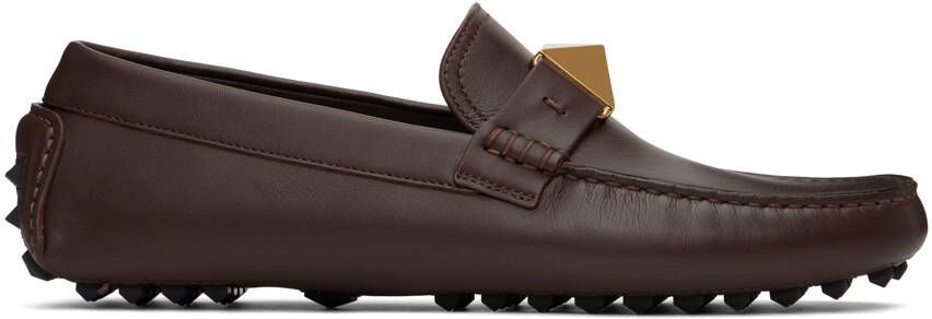 Valentino Garavani Brown Roman Stud Loafers - Picture 5