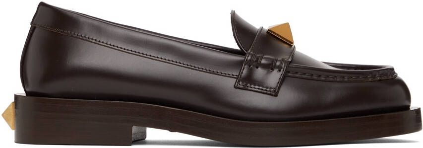 Valentino Garavani Brown Roman Stud Loafers - Picture 5