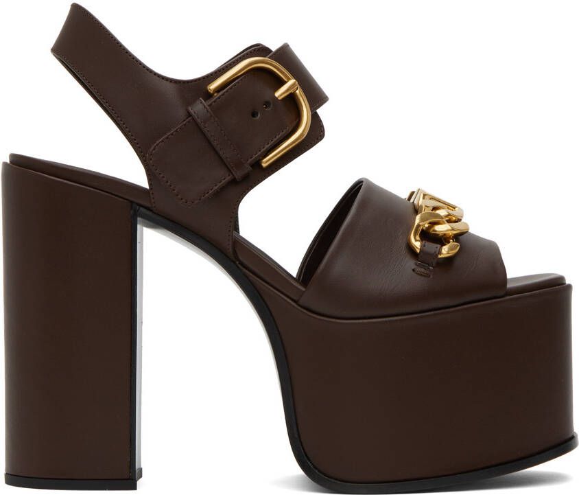 Valentino Garavani Brown VLogo Chain Heeled Sandals - Picture 5