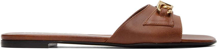 Valentino Garavani Brown VLogo Chain Slides - Picture 5
