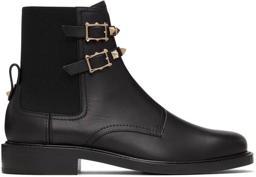Valentino Garavani Double Strap Flat Rockstud Ankle Boots