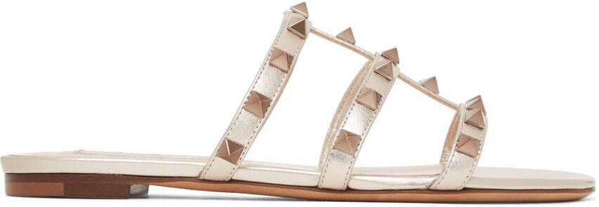 Valentino Garavani Gold Rockstud Cage Flat Slide Sandals - Picture 5