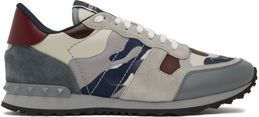 Valentino Garavani Gray & Burgundy Rockrunner Sneakers - Picture 5