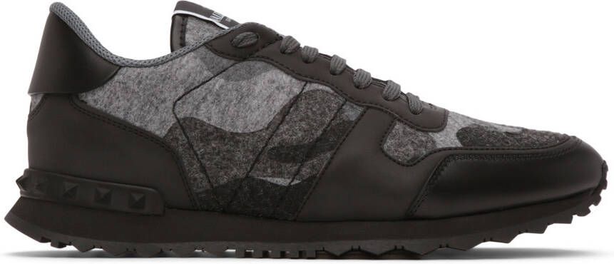 Valentino Garavani Grey Felt Camouflage Rockrunner Sneakers - Picture 3