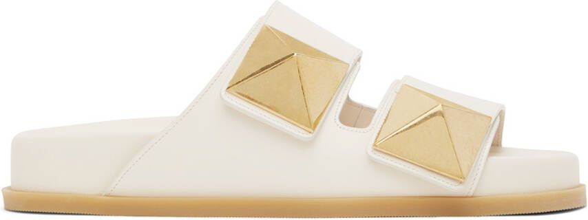 Valentino Garavani Off-White One Stud Flat Sandals